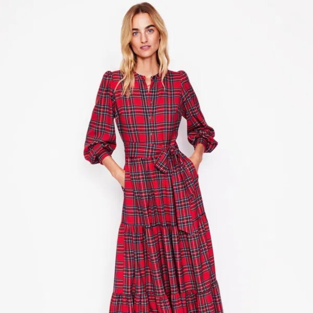 Boden Women's Red Alba Check Maxi Dress - Plaid - Size 4 Regular